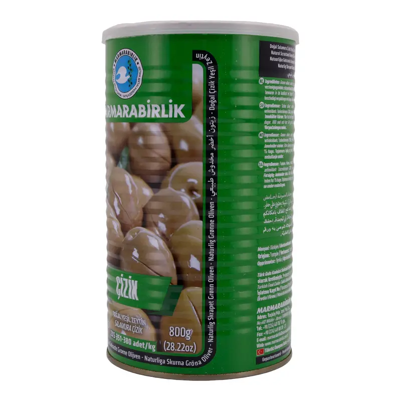 Grüne Oliven Marmarabirlik | Natürliche geritzte Oliven | In Salzlake, 800 g Abtropfgewicht | 800 g