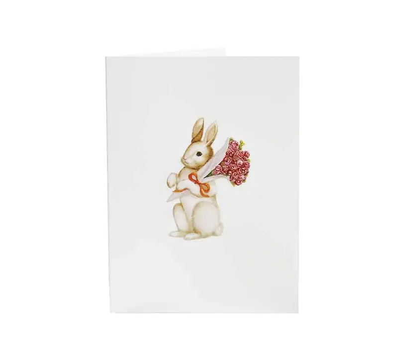 Grußkarte Osterhase mit Blumen von Paula Skene