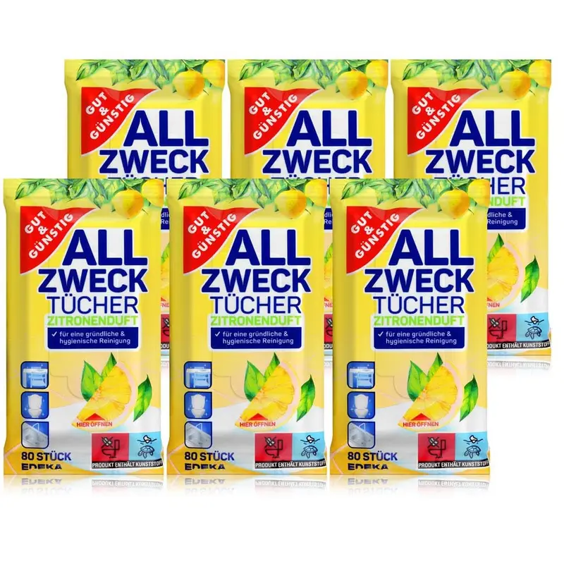Gut & Günstig Feuchte Reinigungstücher in Spenderverpackung 480 Stück - (Inhalt 6 x 80 Stück)