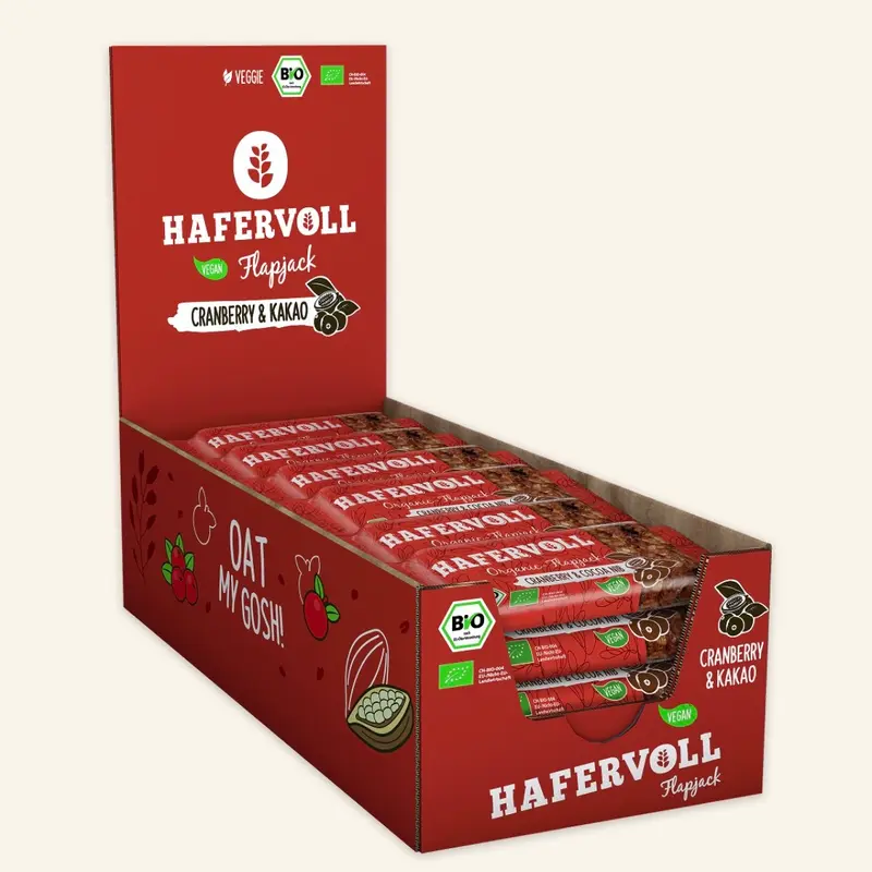 Hafervoll Cranberry Cocoa Flapjack - Bio & Vegan, 18x60g