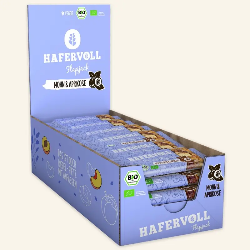 Hafervoll Poppy Seed & Apricot Flapjack - Bio & Palmölfrei, 18x60g