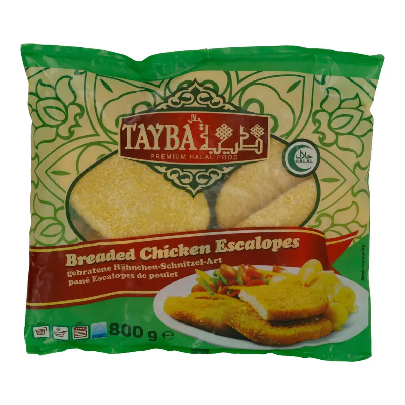 Hähnchenschnitzel Tayba | Breaded Chicken Escalopes | Halal, paniert, tiefgefroren | 800 g