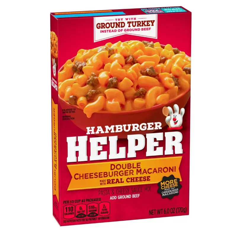 Hamburger Helper Doppel-Cheeseburger-Makkaroni Echter Käse, Nudel- und Fleischzubereitung mit Käse 170g