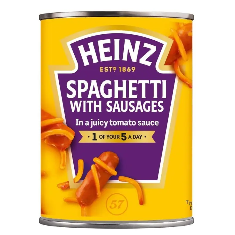 Heinz Spaghetti mit Würstchen, Spaghetti mit Tomaten und Wurst 400g