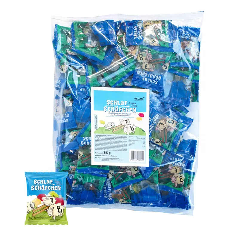 HELLMA Schlaf-Schäfchen Fruchtgummi - 100 Päckchen - 850g