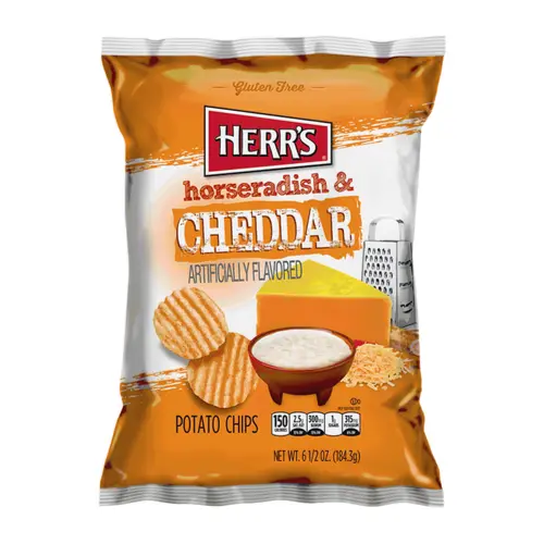 Herr's Cheddar & Horseradish Potato Chips, Cheddar-Käse-Chips mit Meerrettichgeschmack, 184g