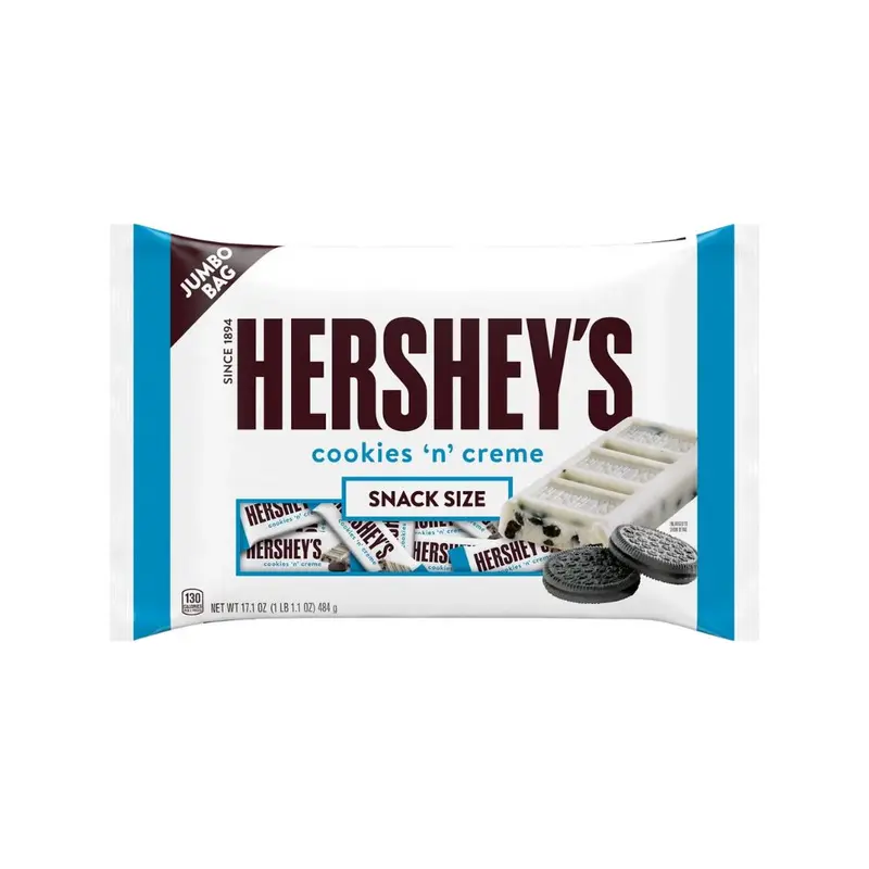 Hershey's Cookies 'n' Cream Jumbo Bag, Packung mit weißen Schokoladenriegeln und Cookies, 484g
