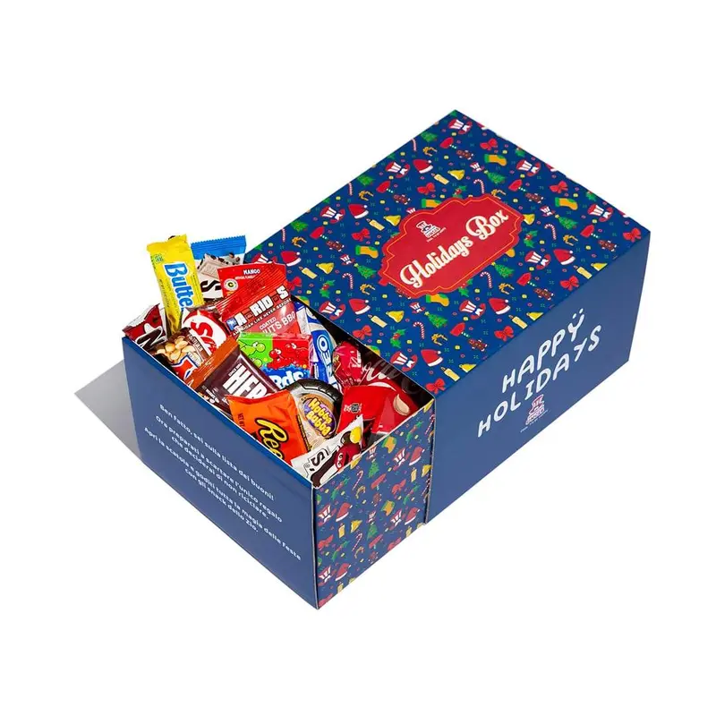 Holidays box, Überraschungsbox mit 40 süßen, salzigen Produkten und Getränken