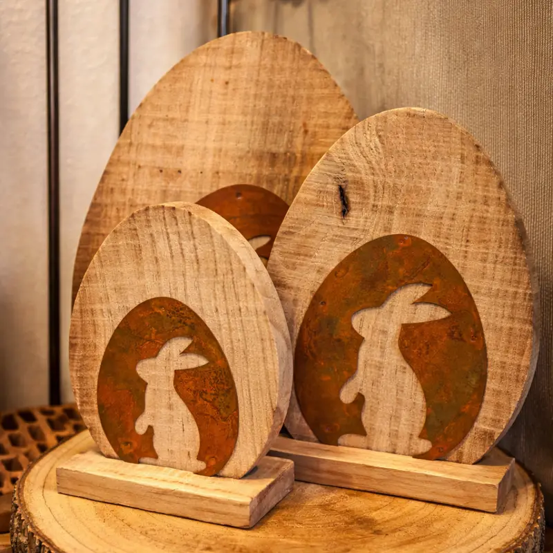 Holzeier mit Rostmotiv (3er Set)
