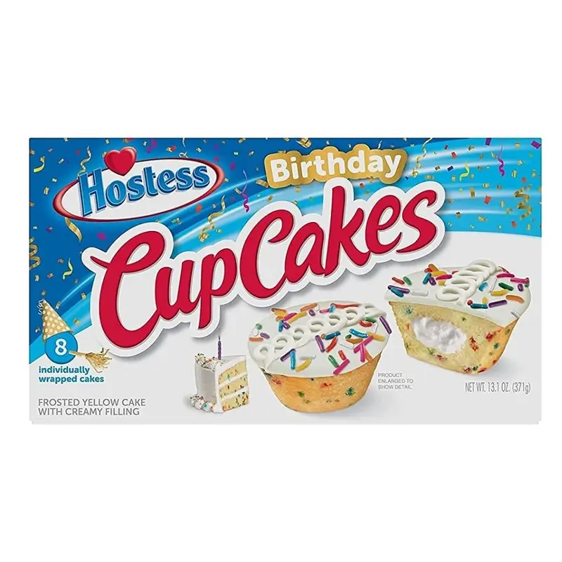 Hostess Birthday Cupcakes, mit Vanillecreme gefüllte Törtchen, überzogen mit Glasur und bunten Streuseln, 371g