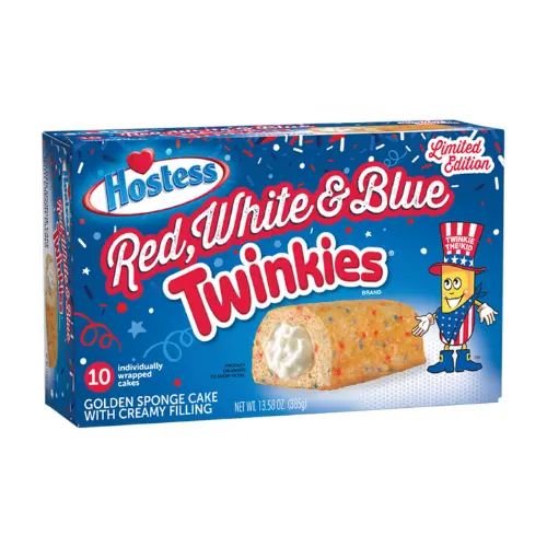 Hostess Red White & Blue Twinkies, limitierte Ausgabe von Biskuitkuchen-Snacks mit bunten Streuseln und Creme im 10er-Pack