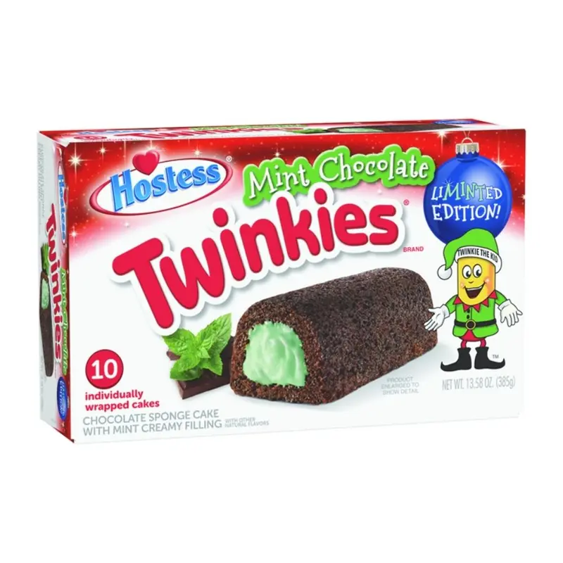 Hostess Twinkies Mint Chocolate, Kakaosnacks gefüllt mit Minzcreme 385g
