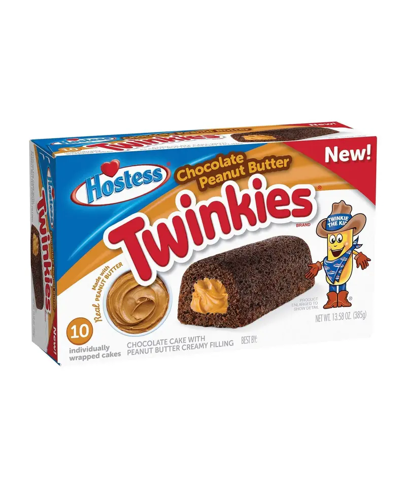 Hostess Twinkies Schokolade Erdnussbutter, Schokoladen- und Erdnussbutter-Snacks im 10er-Pack