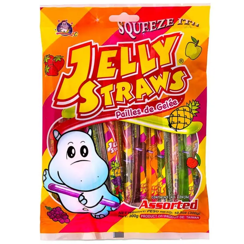 Jelly Straws Hippo Assorted Squeeze, Fruchtgelatine 300g