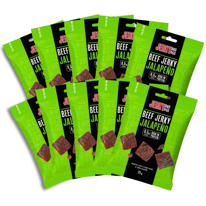 Jerky And Go Beef Jerky Jalapeño, snack getrocknetes und geräuchertes Rindfleisch mit Jalapeño-Geschmack, 25g (Packung mit 10)
