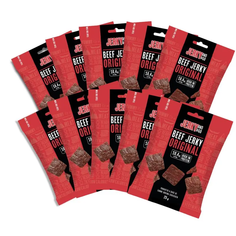 Jerky And Go Beef Jerky Original, snack von getrocknetem und geräuchertem Rindfleisch, 25g (Packung mit 10)