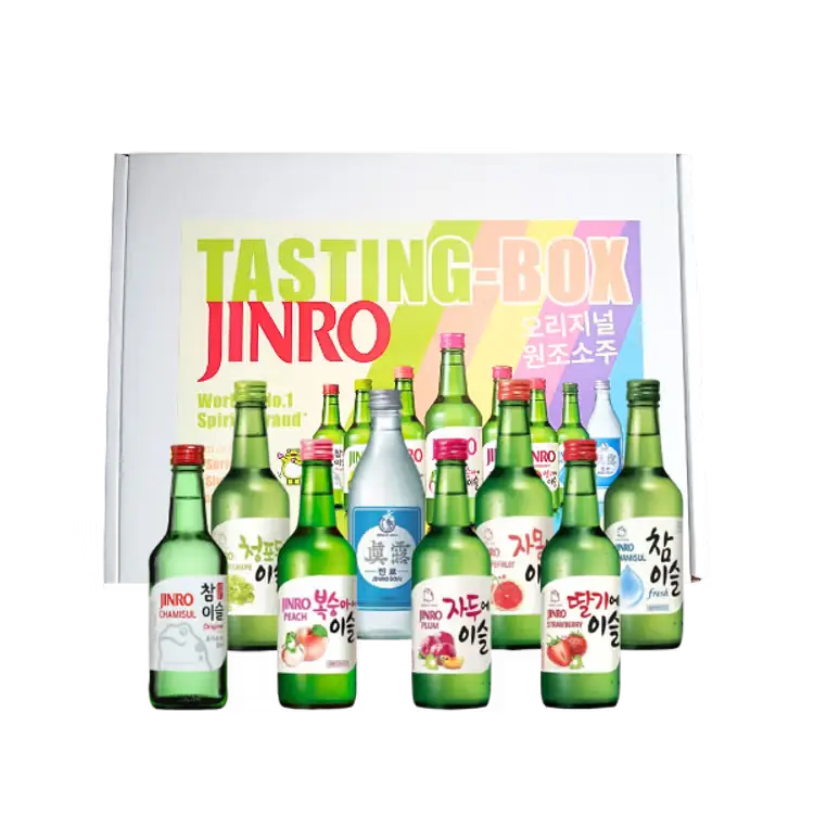 JINRO Soju Tasting-Set, 8-fach sortiert + 2 Shot Gläser