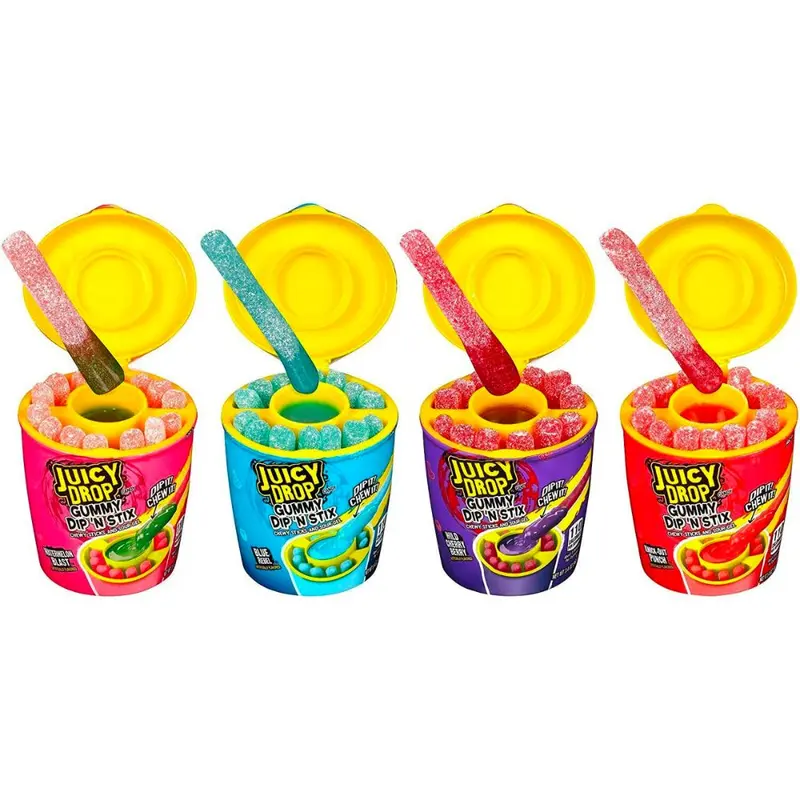 Juicy Drop Gummy Dip 'n Stix, Bonbon-Stick und Gel mit Überraschungsgeschmack zwischen Pounch, Himbeere, Kirsche und Wassermelone von 96g