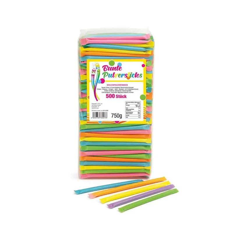 Karneval Wurfmaterial 500 Stück – Brausepulver & Süßigkeiten-Stangen | Neon Pulversticks | Perfekt als Kamelle für Fasching, Umzüge & Kinder