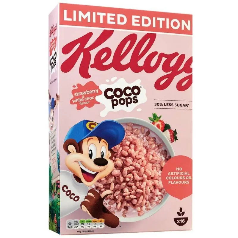 Kellogg's Coco Pops Strawberry & White Choc Flavor, Müsli mit Erdbeer- und Weißschokoladengeschmack aus 480g Puffreis