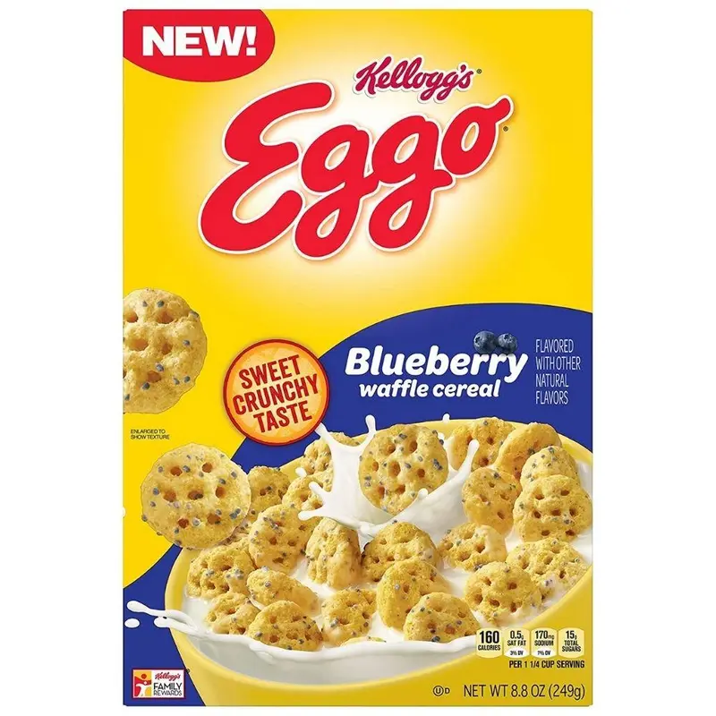 Kellogg's Eggo Blueberry Waffle, Cerealien mit Waffelgeschmack und Heidelbeeren 249g
