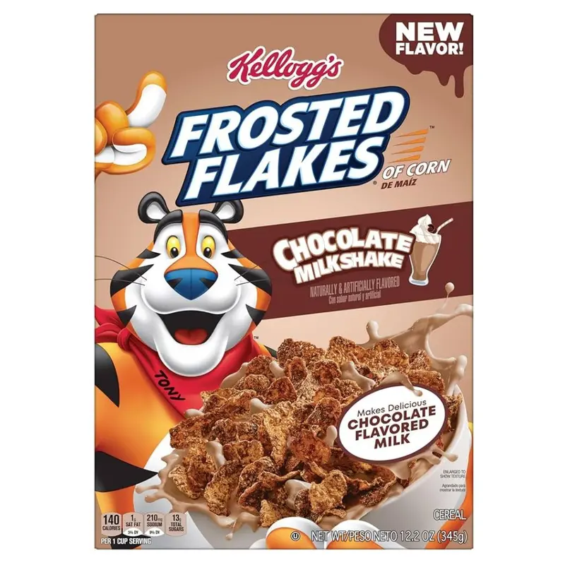Kellogg's Frosted Flakes Chocolate Milkshake, Maisflocken mit Schokoladen-Milchshake-Geschmack, 328g