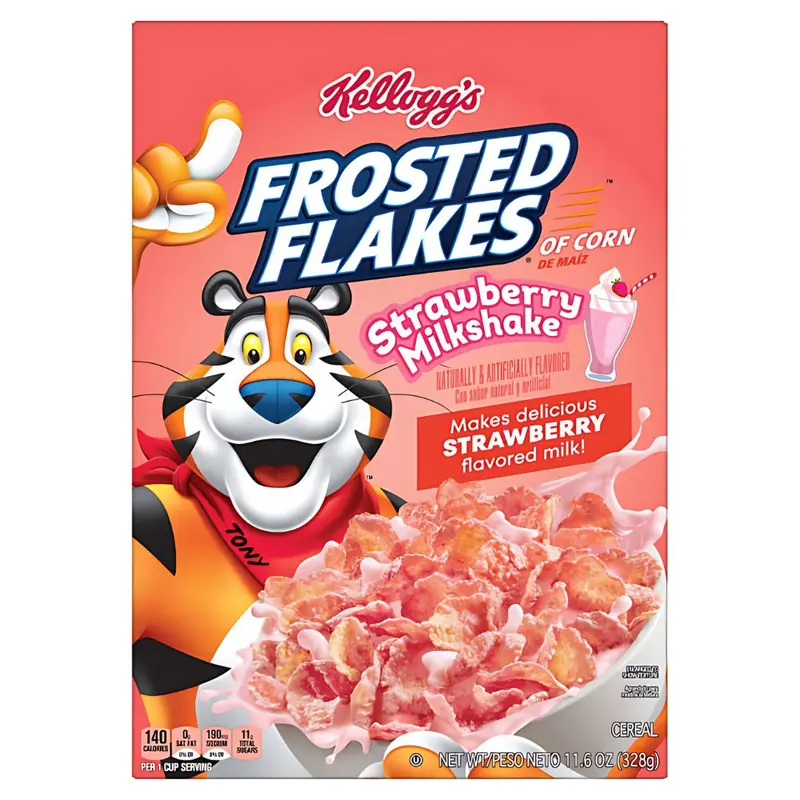 Kellogg's Frosted Flakes Strawberry Milkshake, Maisflocken mit Erdbeermilchshake-Geschmack 328g