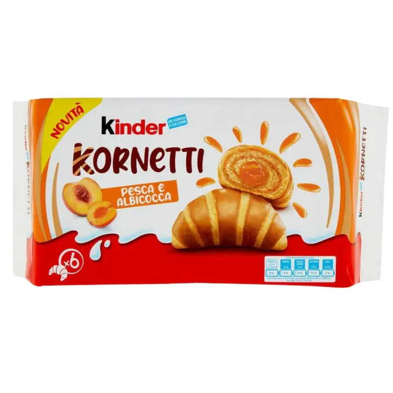 Kinder Kornetti Peach und Aprikose, 6 Croissants gefüllt mit Pfirsich- und Aprikosenkonfitüre à 42g