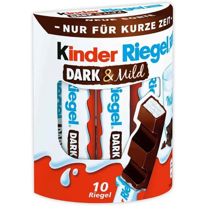 Kinder Riegel Dark & Mild, 10 Riegel dunkle Schokolade und Milch à 16g