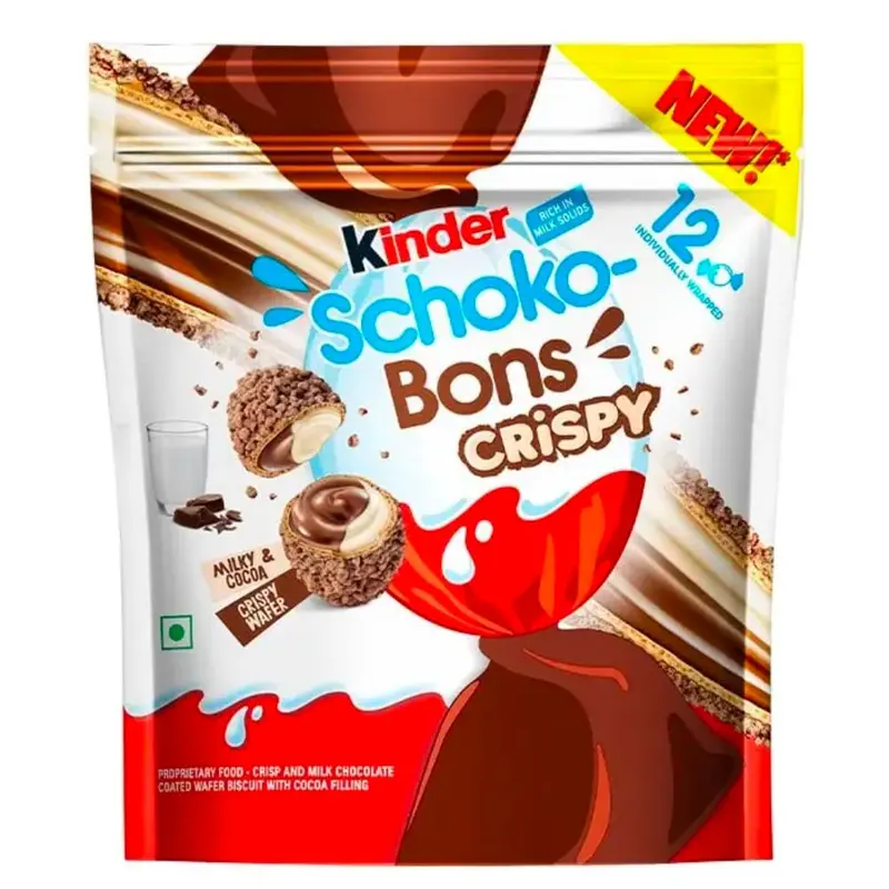 Kinder Schoko Bons Crispy, Waffeleier gefüllt mit Milchcreme und Schokolade, 67g