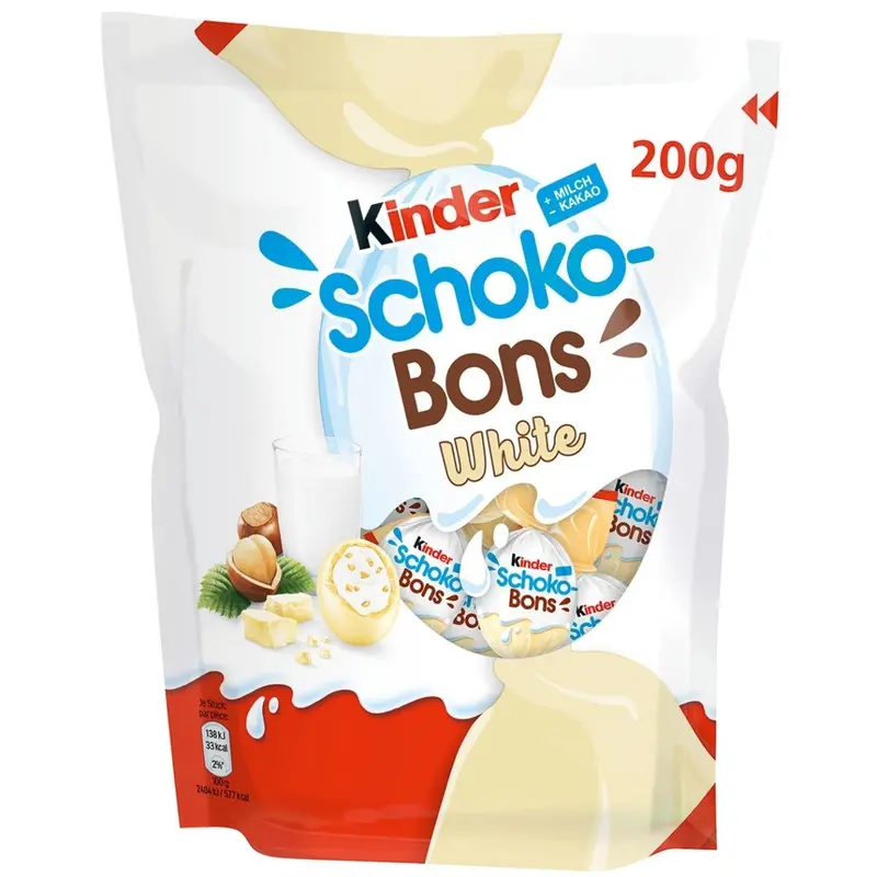 Kinder Schoko Bons White, weiße Schokoladeneier mit Puffreis, 200g