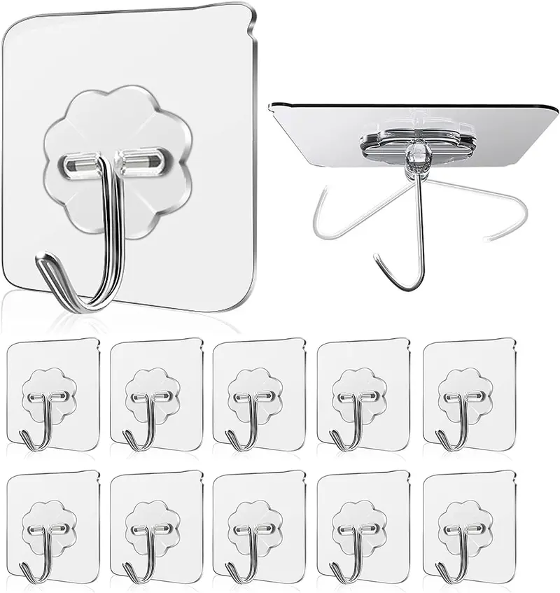 Klebehaken - Selbstklebende Transparente Haken Ohne Bohren, 10er-Set