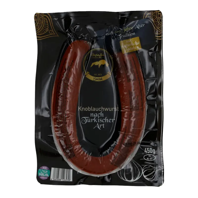 Knoblauchwurst Eksiağlu | Nach türkischer Art, Halal Sucuk | 450 g vakuumverpackt