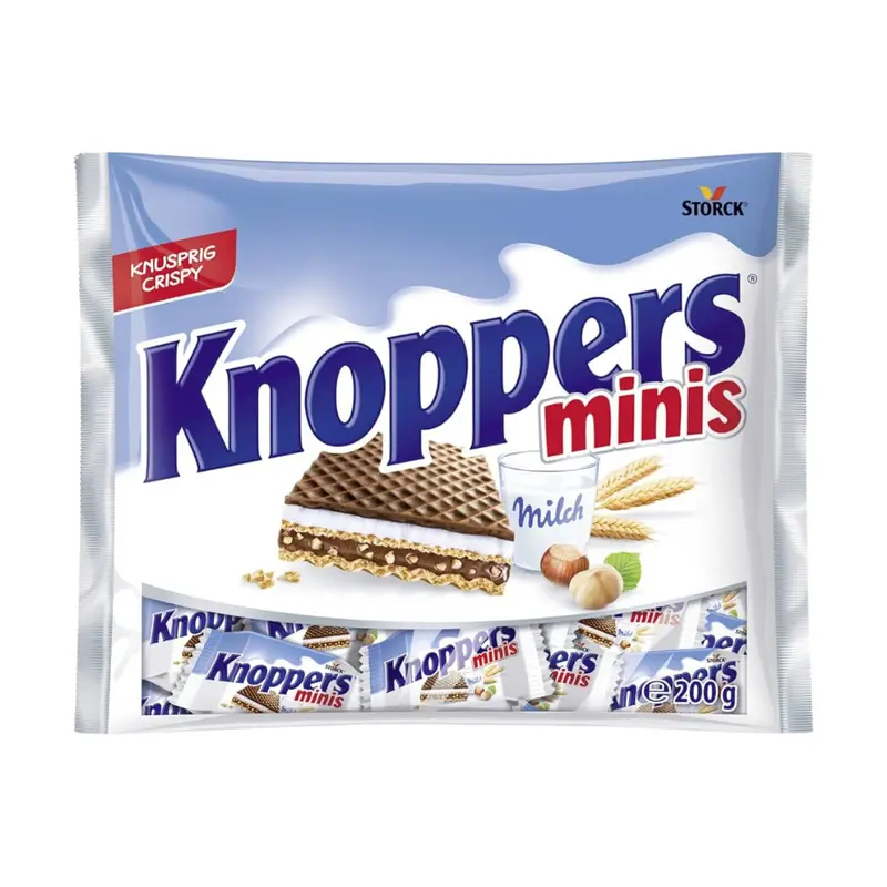 Knoppers Minis, 18 Mini-Waffeln gefüllt mit Milch- und Haselnusscreme, 200g