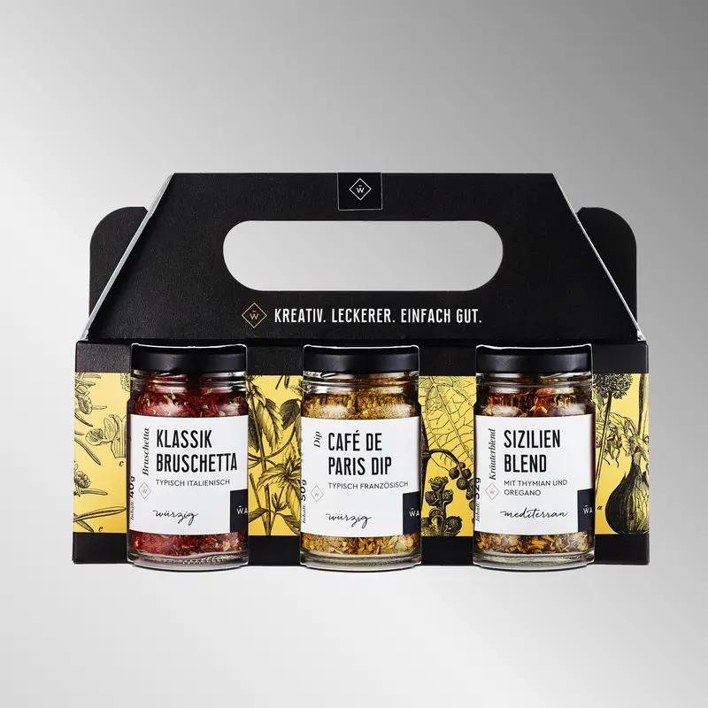 Kräuter-Set - mit Klassik, Bruschetta, Café de Paris Dip & Sizilien Blend | Inhalt