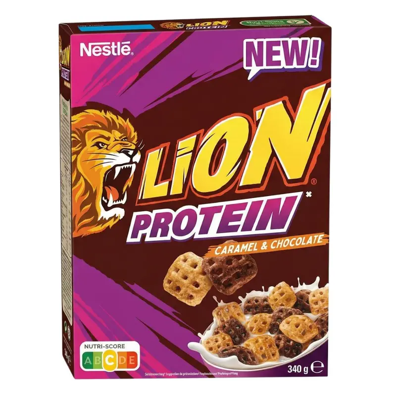 Lion Protein Caramel & Chocolate, Protein-Cerealien mit Karamell- und Schokoladengeschmack, 340 g