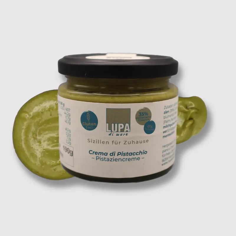 Lupa Di Mare Crema di pistacchio – Pistaziencreme - Glutenfrei & Ohne Farbstoffe, 190g