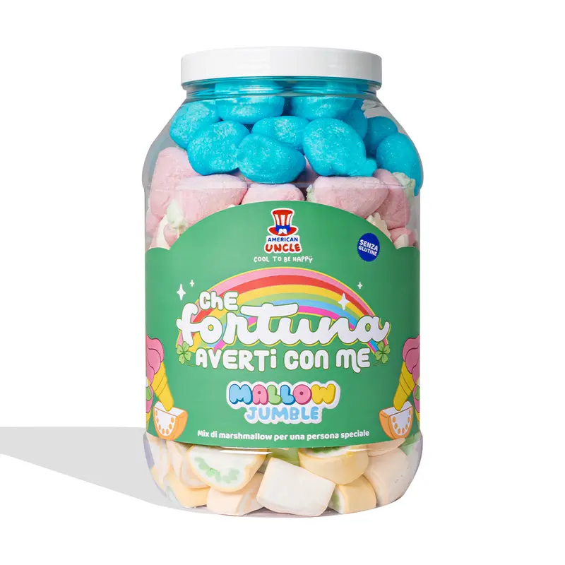 Mallow Jumble “Was für ein Glück, dich bei mir zu haben”, Glas von marshmallow zum Zusammenstellen mit deinen Lieblingsgeschmäckern