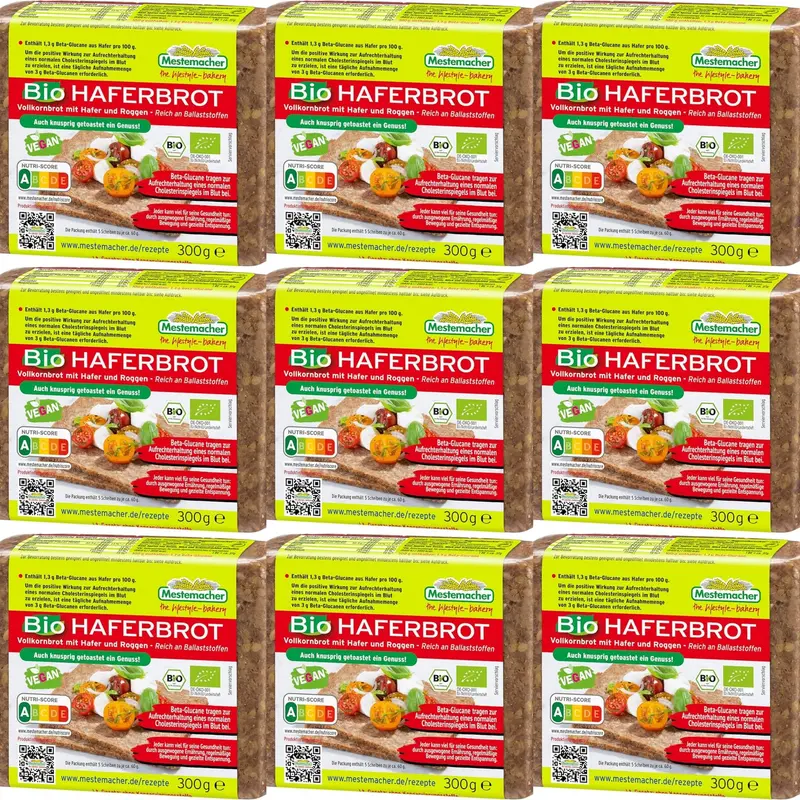 Mestemacher Haferbrot - Vegan & Bio, 9x300g