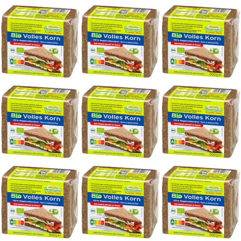 Mestemacher Volles Korn Brot - Vegan & Bio, 9x500g