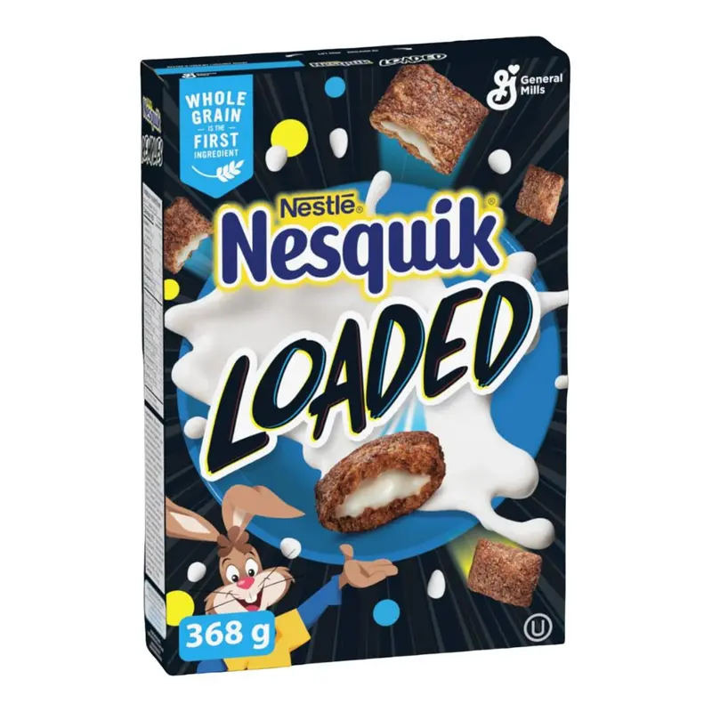 Nesquik Loaded Cereal, Schokoladengeschmack Müsli gefüllt mit Vanillecreme 368g