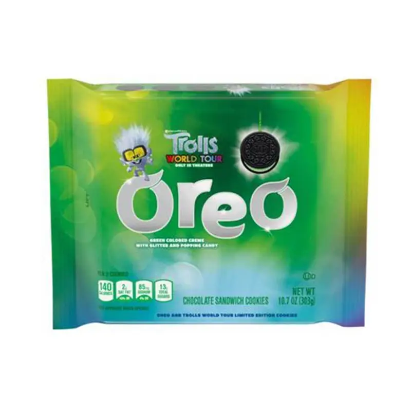 Oreo Trolls Green Glitter Creme, Oreo-Kekse mit grüner Creme, 303g