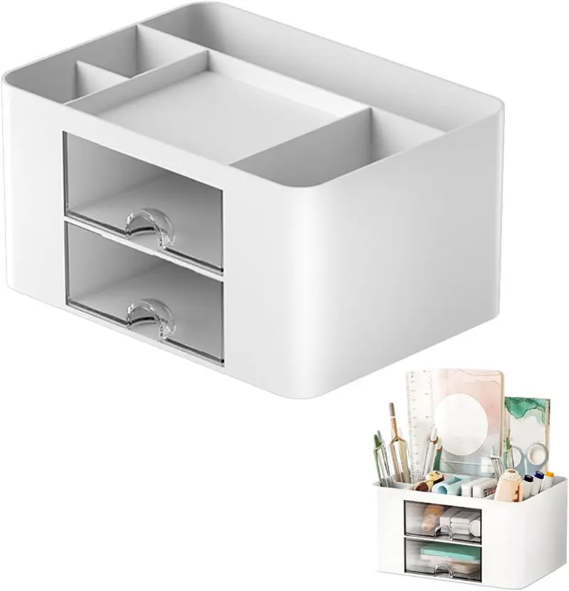 Organizer Schreibtisch Stifte Make Up mit 5 Fächer und 2 Schubladen weiß
