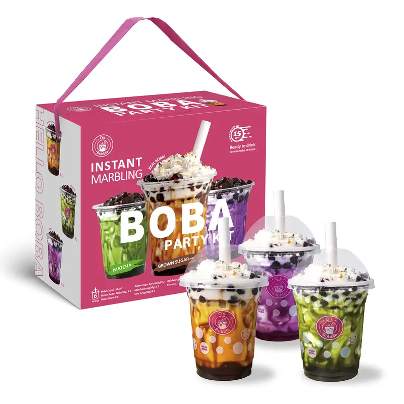 O's Bubble Instant Boba Bubble Tea Party Kit 6 Portionen 360g Taro Matcha Brauner Zucker