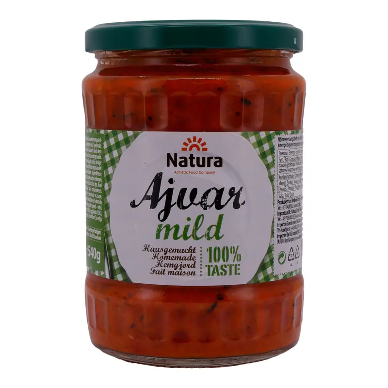 Paprikapaste Natura | Ajvar mild | Traditionell, mild, ideal für Dips & Beilagen | 540 g