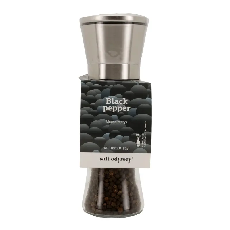 Pfeffermühle Salt Odyssey | Schwarzer Pfeffer ganz | Intensiv aromatisch | 80 g Mühle