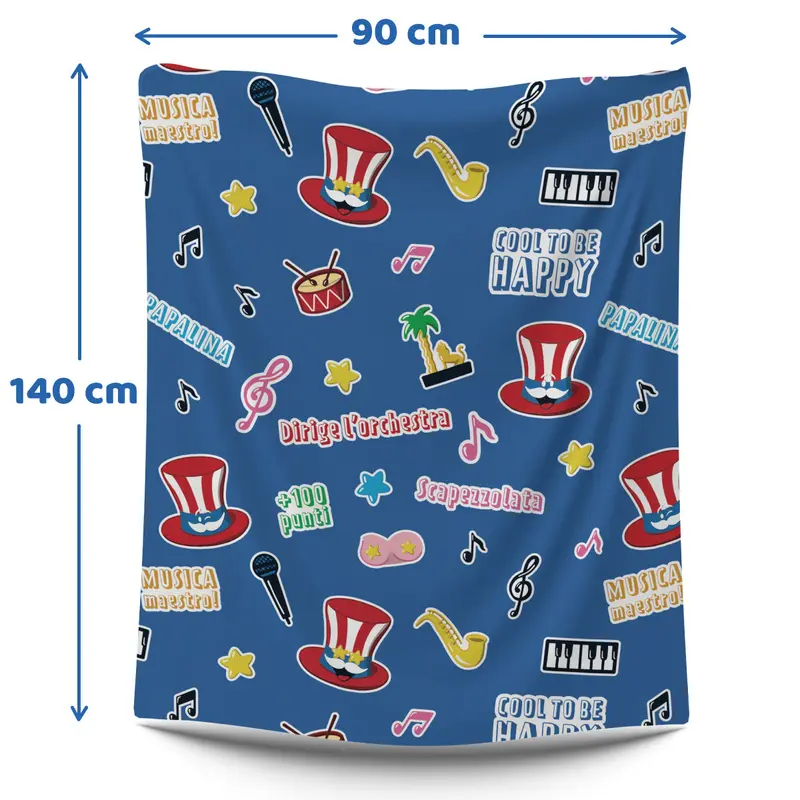 Plaid Sanremo Cool to be Happy, blaue Fleecedecke mit Sanremo-Thema-Textur 140x90cm (Geschenk)