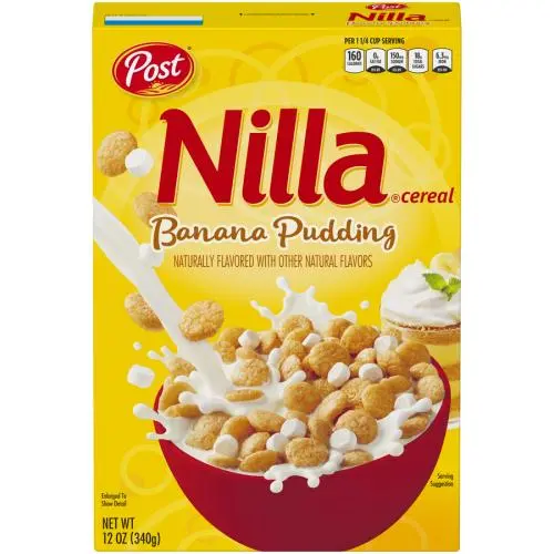 Post Nilla Cereal Banana Pudding, Packung mit Bananenpudding-Geschmack und marshmallow von 340g