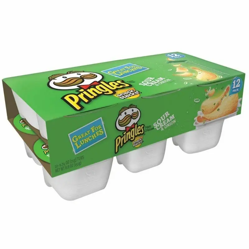 Pringles Snack Stapel Sauerrahm & Zwiebel, Packung mit 12 Einzelportionen Chips mit Sauerrahmgeschmack von 252g
