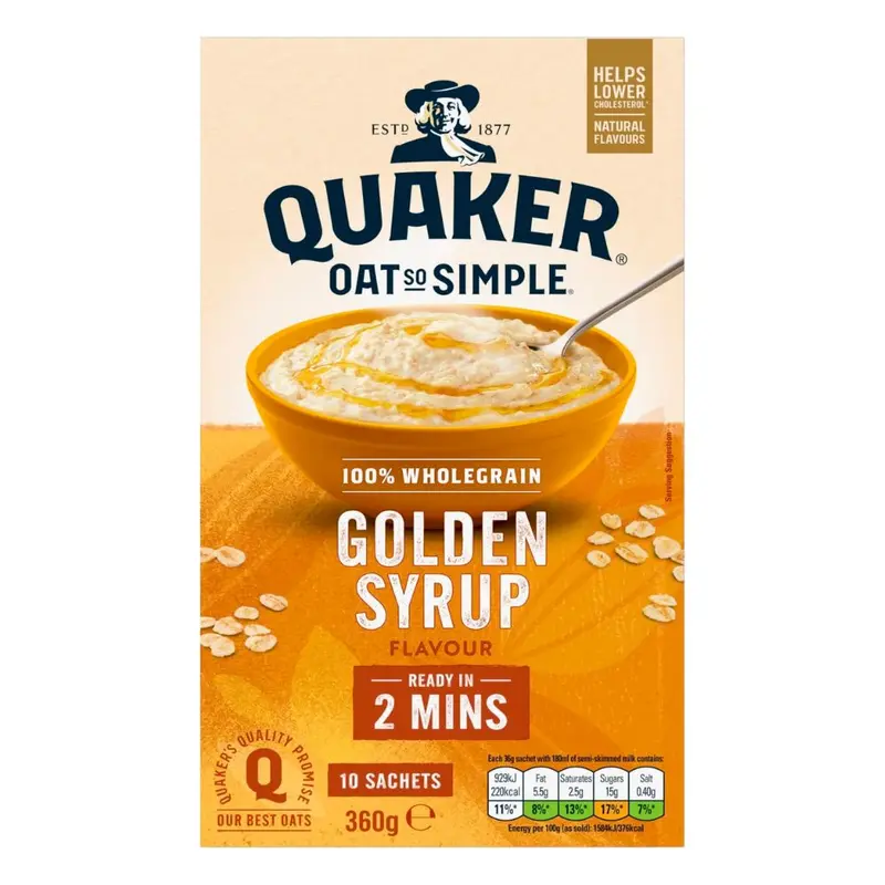 Quaker Oat so Simple Golden Syrup Flavour, Haferflocken mit Karamellgeschmack, 360g